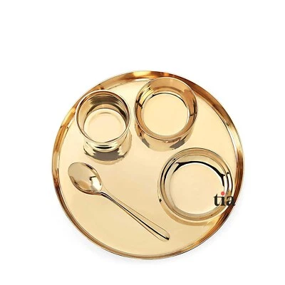 Handmade Food Serving Indian Handmade Kansa (Bronze) Copper Plain Dinner Set - Image 1 of 4