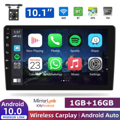 2Din 10.1" Android 10 Car Stereo Apple/Andriod Carplay Radio GPS WiFi FM Camera - Image 1 of 4