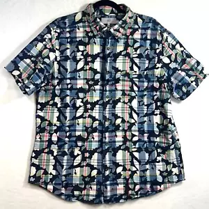Jack Spade Warren Street XL Buttoned Short Sleeve Shirt Plaid Artsy Print Blue - Picture 1 of 7