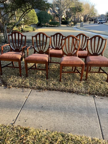 Set of 6 Shield Back Chairs, Recently Recovered Seats (Red Chenille/Gold), EUC Cover