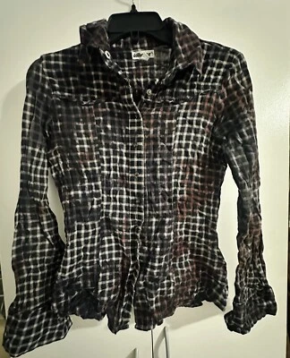 Camisa informal con botones de manga larga a cuadros a cuadros a cuadros para mujer - Talla S Foto 1 de 4