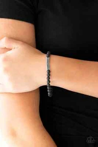 Paparazzi Bracelet- Lost Arrow- Silver Chevron- Black Lava Beads - Picture 1 of 2