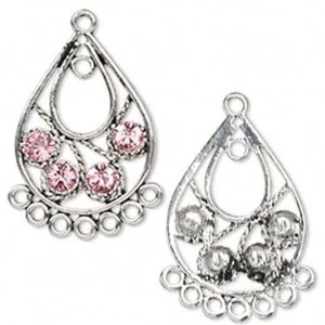 2 Antiqued Silver Pewter Teardrop Earrings Made with Pink Swarovski Crystals * - Picture 1 of 1