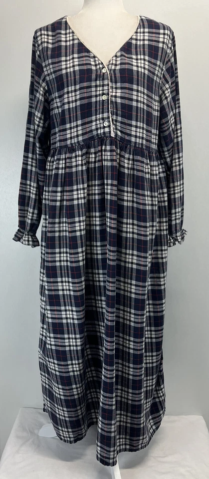 Camisón largo de franela Talbots vintage a cuadros cintura imperio 21" busto salón Foto 1 de 4