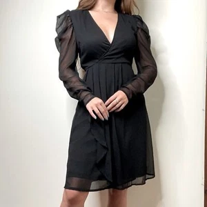 Vila Black Mini Dress Ruffle Sheer Long Sleeve Formal Size 4 - Picture 1 of 12