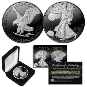Black RUTHENIUM SILHOUETTE 1 oz .999 Fine Silver 2024 American US Eagle w/ Box - Picture 1 of 3