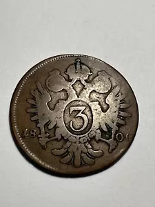 1800 Austrian Empire 3 Kreuzers Coin - Francis II 1800 A - Picture 1 of 3