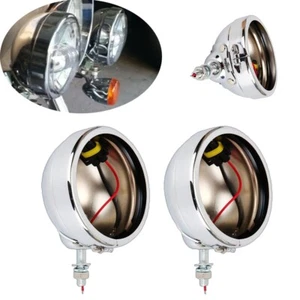 Pair Chrome 4.5'' LED Fog Lights Outer Cover Housing Bracket For Harley Motor US - Picture 1 of 10