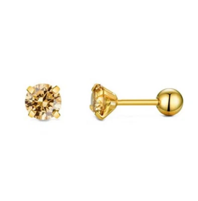 2Pcs Surgical Steel 4mm Round Cubic Zirconia Earrings Screw Back Studs Men Women - Image 1 of 4