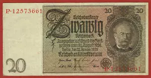BILLETE DEL IMPERIO 22. 1. 1929 20 Mark Watermark Werner von Siemens Pick#181a CH VF - Imagen 1 de 2