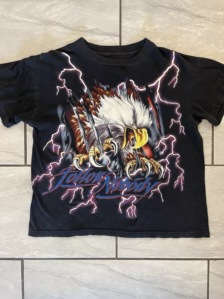 Vintage American Thunder Eagle Lightning Follow Nobody 90s XL Single Stitch AOP - Image 1 of 4