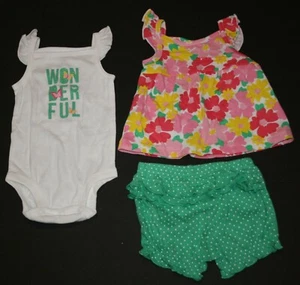 New Carter's 24m Girls 3 piece Summer Set Outfit Swing Top Bodysuit Ruffle Short - Picture 1 of 2