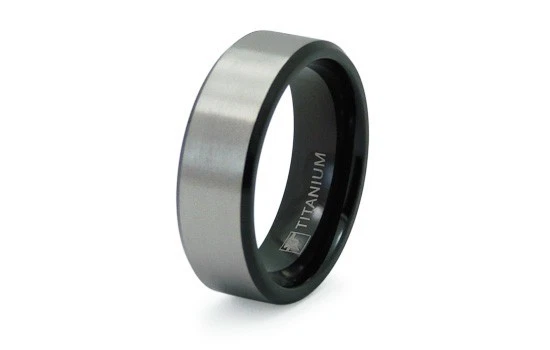 Titanium Two Tone Black Gray Mens Classic Wedding Band Ring 8MM | FREE ENGRAVING - Image 1 of 1