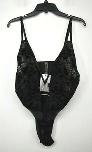 Ann Summers Womens Black Mesh Lace Velvet Gold Accent Dark Heart Bodysuit L - Picture 1 of 7