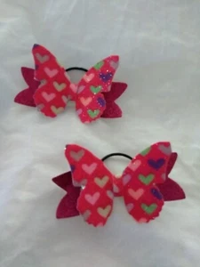 hand made girls butterfly hair ties   [ pink love heart glitter   ] - Picture 1 of 5