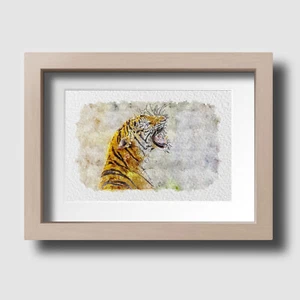 Arte de pared boceto acuarela naturaleza gato tigre gruñendo impresión imagen sin marco - Imagen 1 de 3