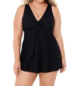 Miraclesuit Marais Allover Slimming Twist Front Swim dress Black Plus Sz 18W - Foto 1 di 5