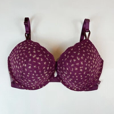 Nuevo sin etiquetas Sujetador Victoria's Secret 34DD Push-Up Púrpura Encaje Dorado Metálico Leopardo Foto 1 de 4