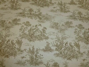 Toile De Jouy Vintage French Tablecloth Beige , Various Size - Picture 1 of 5