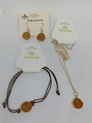 Novo conjunto de 3 peças de brincos de colar de ouro amarelo e ouro geodo quartzo druso - Imagem 1 de 4