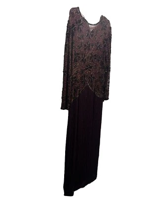 Scale 100% Silk Beaded Sequin Formal Dress Burgundy Size XL - Image 1 of 4