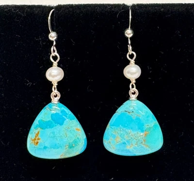 Pendientes colgantes vintage DTR Jay King grandes de plata esterlina con perlas turquesa Foto 1 de 4