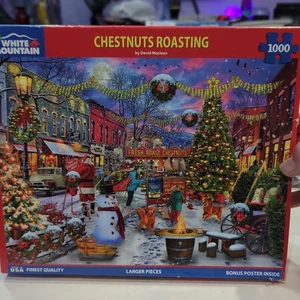 Chestnuts ROASTING David Maclean 1000 Pc Jigsaw Puzzle WHITE MOUNTAIN Christmas - Picture 1 of 6