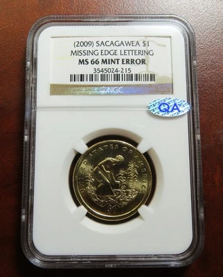2009 Sacagawea dollar__NGC MS 66__missing edge lettering error - Image 1 of 3