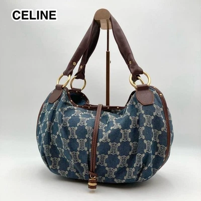 CELINE Bittersweet Denim Bag Indigo Blue Triomphe Monogram Logo Paris Macadam - Image 1 of 4