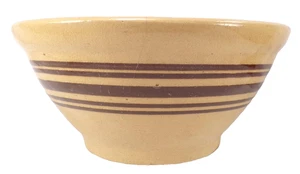 Yellowware Nesting Mixing Bowl 5 Brown Bands 8.25in Primitive Antique As Is - Picture 1 of 7