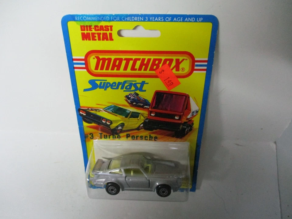 Matchbox Lesney Superfast SF3 Porsche Turbo - серебристый с ЖЕЛТЫМ ИНТЕРЬЕРОМ, карточка - Изображение 1 из 1