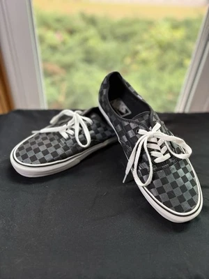 Vans Black Grey Checkered Canvas Shoes Men’s Size 12 - Image 1 of 4