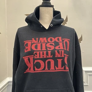 Stranger Things Stuck In The Upside Down Black Graphic Hoodie Sweatshirt Med - Picture 1 of 10