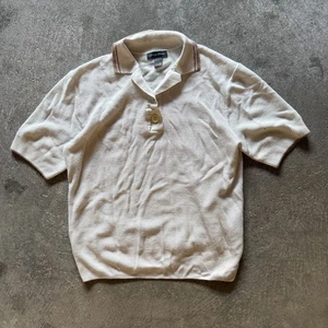 Vintage Eddie Bauer Poloshirt Medium beige leicht cropped Strick Freizeit - Bild 1 von 5