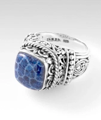 ANILLO SARDA PLATA ESTERLINA 925 GLORIOSO DÍA EN CORAL INDONESIO AZUL MARINO TALLA 11 Foto 1 de 4