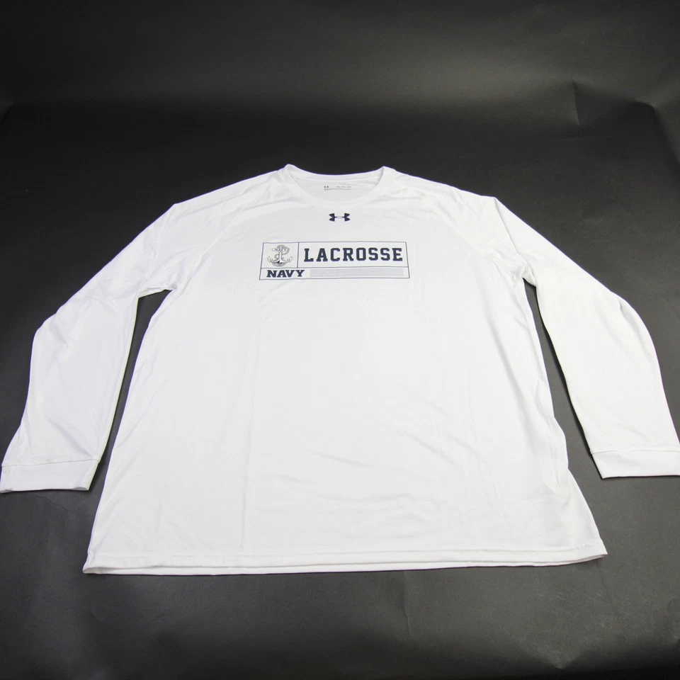 Navy Midshipmen Under Armour HeatGear Long Sleeve Shirt Men's White New - Image 1 of 1