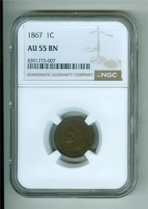 U.S. 1867 INDIAN HEAD CENT NGC AU-55 BN - Picture 1 of 2