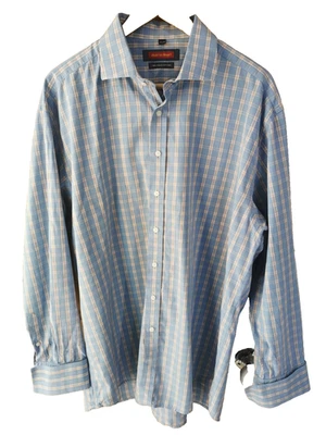 Austin Reed Shirt Mens Size 17.5" Collar 50 Chest Two Fold Cotton Blue Check - Image 1 of 4