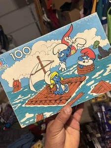 Smurf Raft Rescue Day100pc Puzzle 11"x16"by Milton Bradley 1988 Complete - Picture 1 of 4