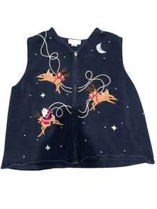 Bechamel Sweater Vest Christmas Holiday Santa Sleigh & Reindeer Size XL - Picture 1 of 5