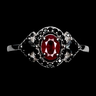 925 Sterling Silver Ring Oval Ruby 6x4mm Spinel Natural Gemstone Jewelry Size 8 - Image 1 of 4