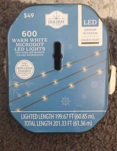 HOLIDAY TIME -600 WARM WHITE MICRODOT LED LIGHTS- TOTAL LENGTH 201.33 FT!... - Picture 1 of 4