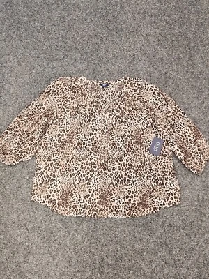 Blusa Campesina CHAPS Top Mujer 2XL Leopardo Guepardo Elastizada Manga 3/4 Túnica Nueva con Etiquetas Foto 1 de 4