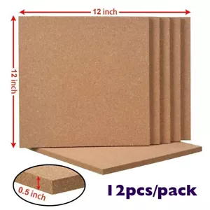 12pcs Squares Cork Board 12" x 12" -1/2" Thick Wall Bulletin Boards Cork Tiles - Picture 1 of 7