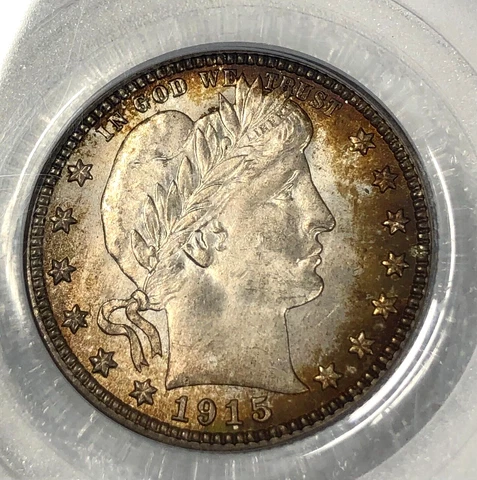 1915-D PCGS MS65 Silver Barber Liberty Head Quarter 25c ~ Sharp Toned Gem Coin Cover