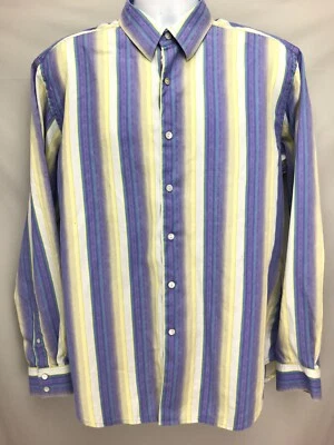 Рубашка повседневная хлопковая мужская Robert Graham большая синяя желтая с длинным рукавом - Изображение 1 из 4