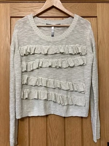 LADIES SIZE 12/14 OATMEAL COLOURED FRILLED JUMPER, KENSIE - Picture 1 of 2
