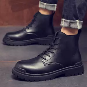 Men's Casual Tooling Shoes British Retro Ankle Boots Wear Resistant Artificial L - Picture 1 of 19