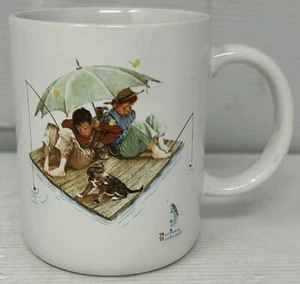 Vintage 1987 Fisherman's Paradise Norman Rockwell Coffee Cup Mug 4 Ounces - Picture 1 of 5