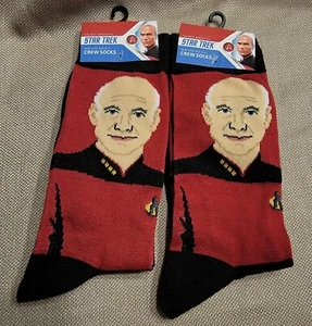 Lot of 2 Star Trek Captain Picard Mens Crew Socks Fits Shoe Size 10-13 - Picture 1 of 6